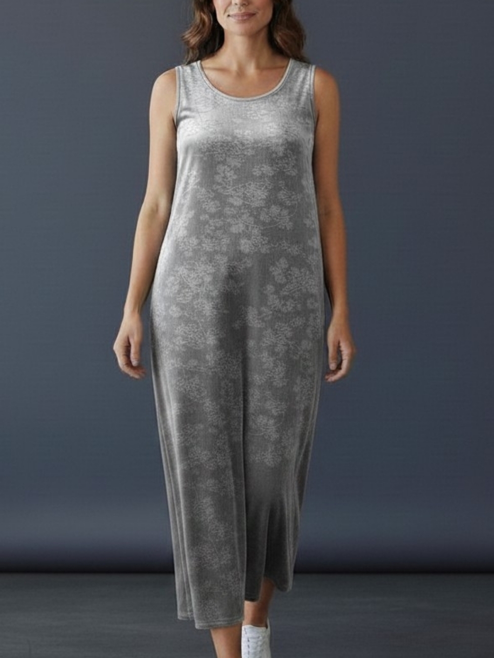 CEDAR CANYON's Gorgeous Sleeveless Grey Floral Velvet Maxi Dress